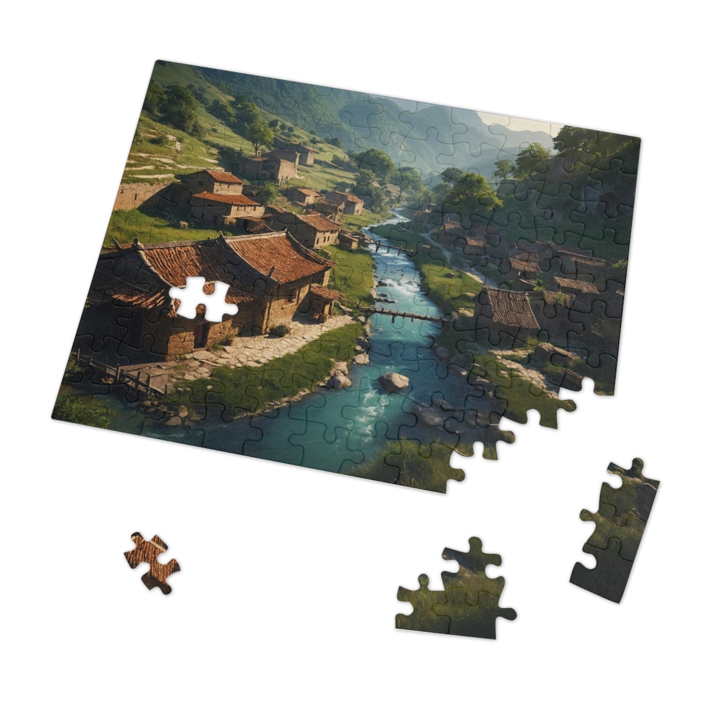 Quaint Village in the Valley Jigsaw Puzzle (110,500,1000-Piece)