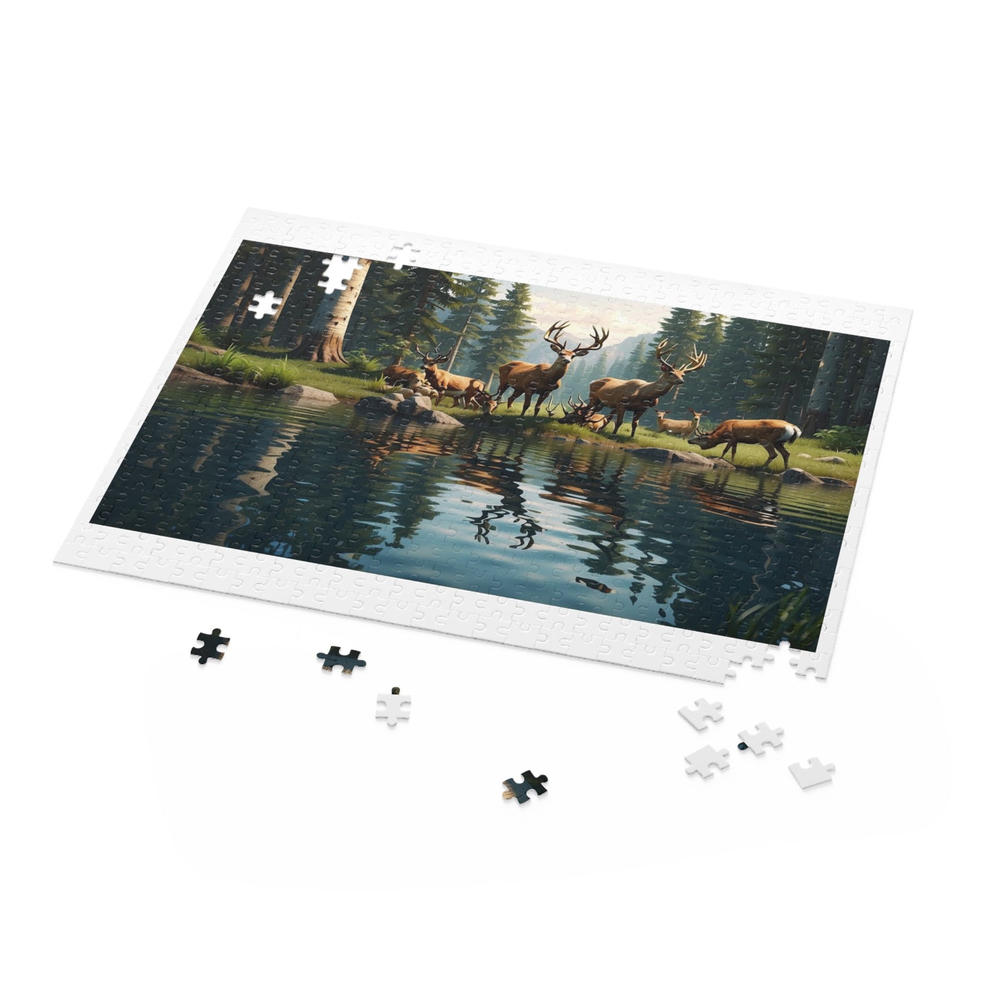 Deer Herd drinking water Puzzle (120, 252, 500-Piece)