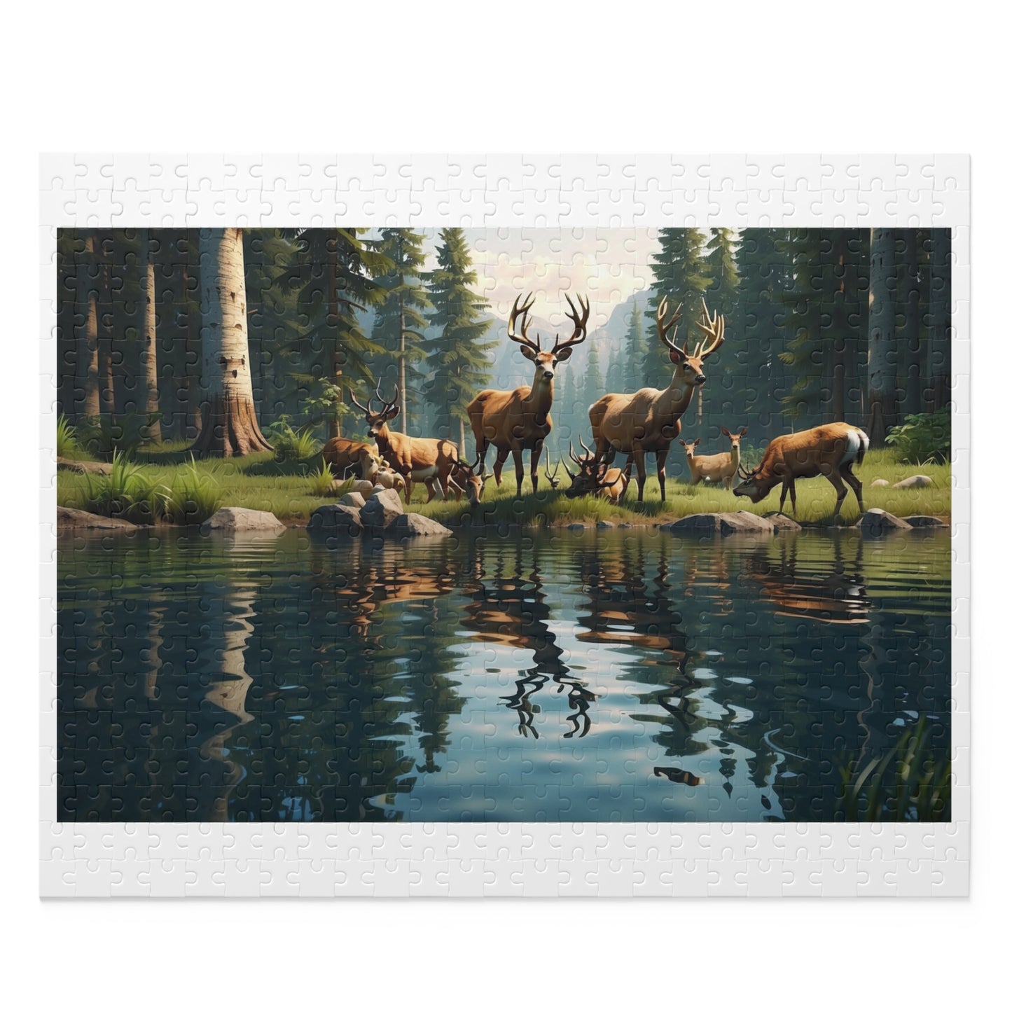 Deer Herd drinking water Puzzle (120, 252, 500-Piece)